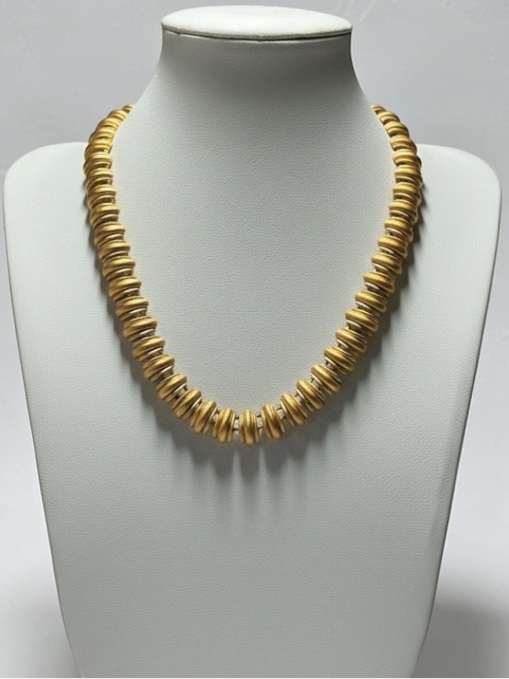 Vintage Anne Klein Chunky Gold Tone Disc Link Necklace Toggle Clasp Ball Drop